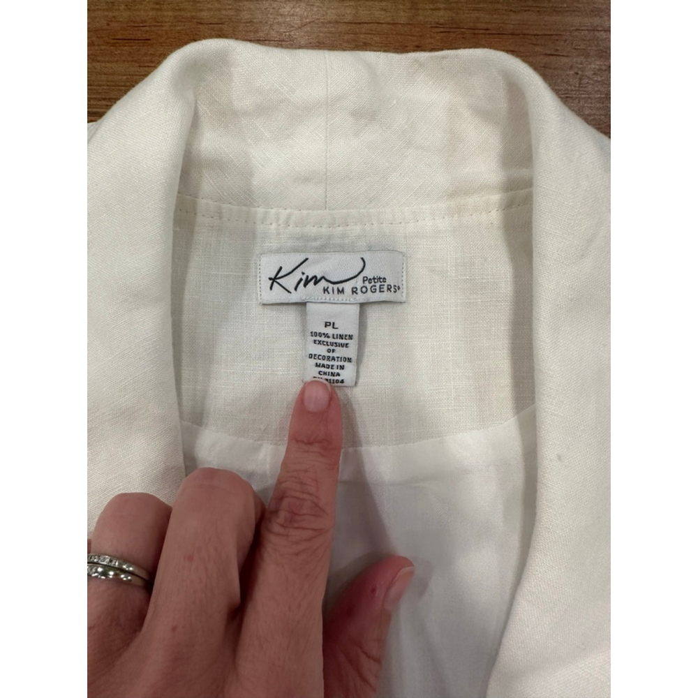 Kim Rogers Petite Linen Skirt Set White Ruffle Blazer Midi Skirt PL - Picture 13 of 16